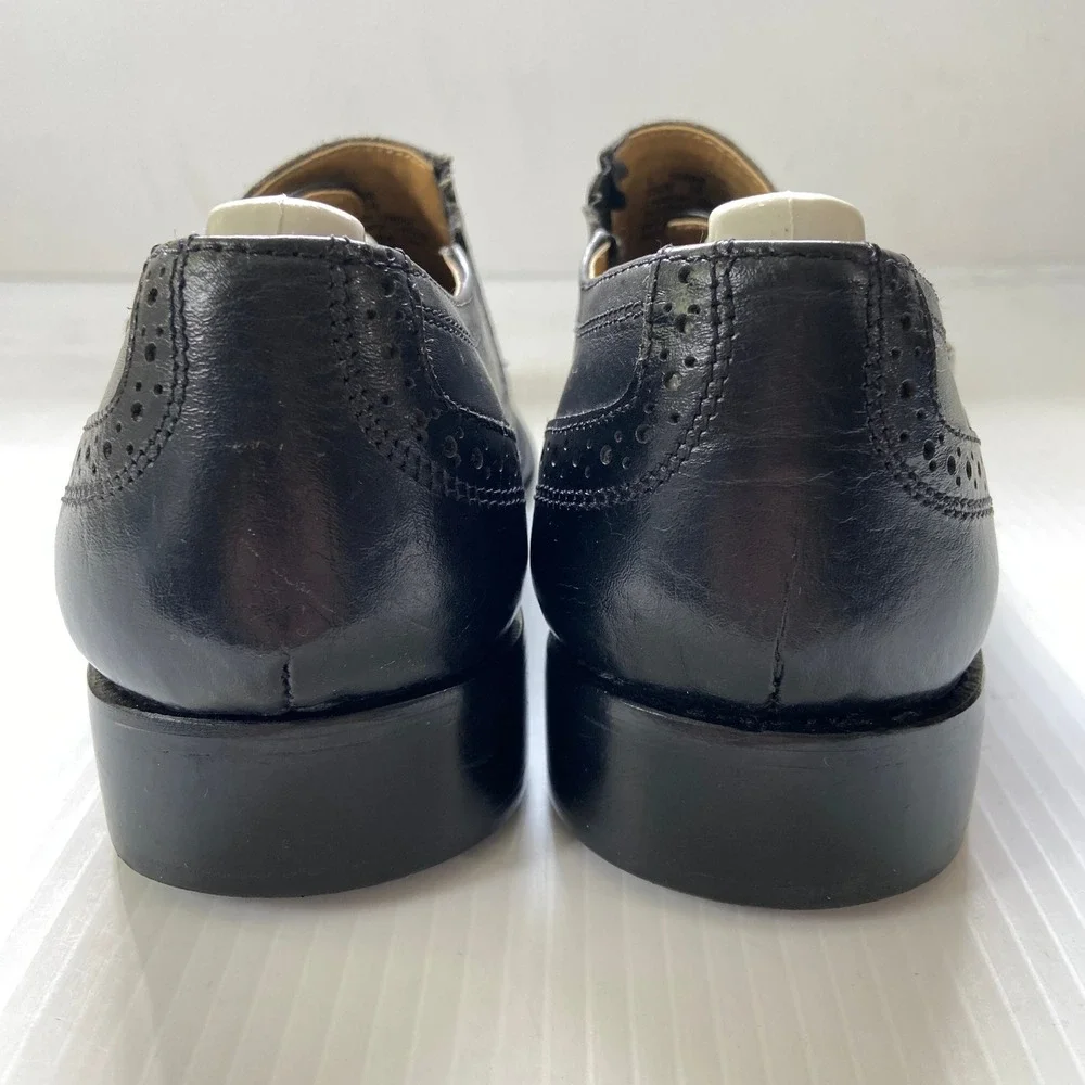 Liberty Black Leather Monk Strap Brogue Wing Tip Lace Up Shoes Mens 10